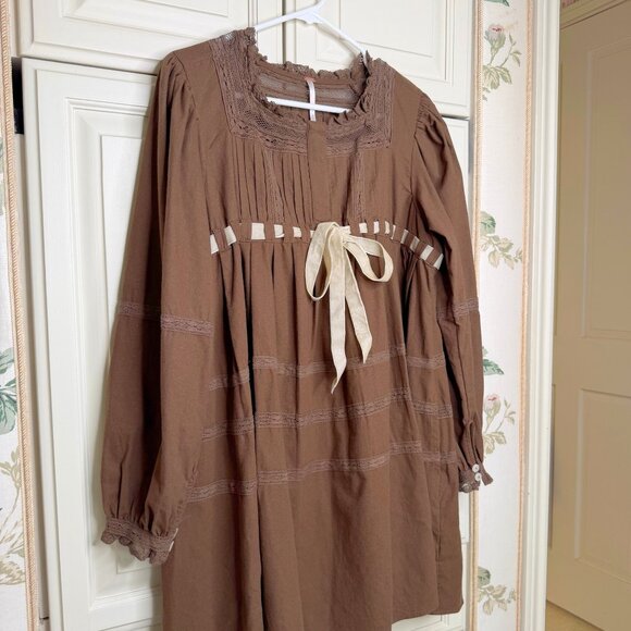 Free People Brown Boho Tea Time Mini Dress M - Picture 4 of 6